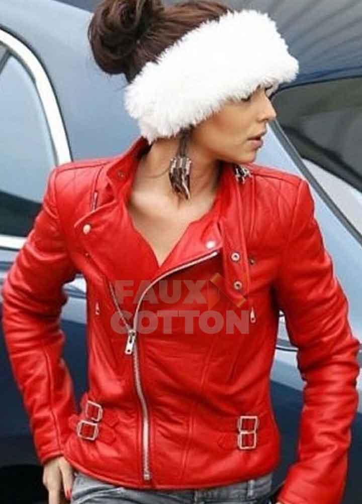 Cheryl Cole Red Biker Leather Jacket